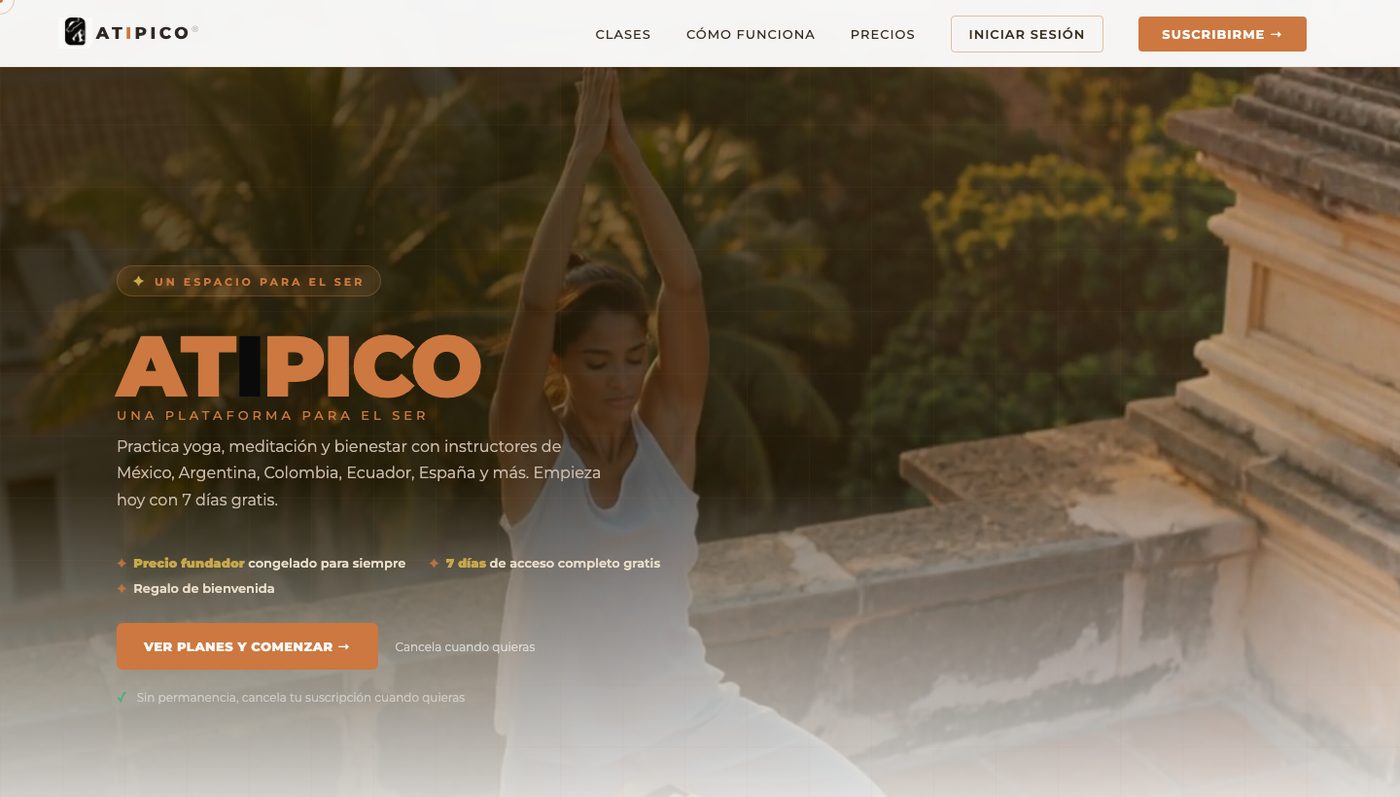 Portada de ATIPICO, plataforma de yoga